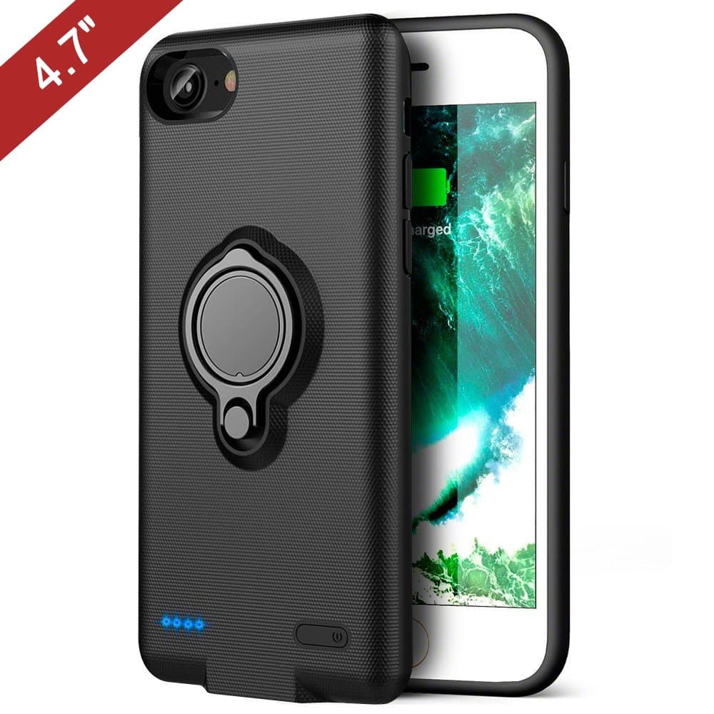 BSAMZ iPhone 6/iPhone 6s/iPhone 7 Battery Charger Case, 2500mAh Portable Slim Extended Slim Battery Case Lightning Cable Input Mode with Kickstand Support Magnetic Car Holder (4.7 inch) Black