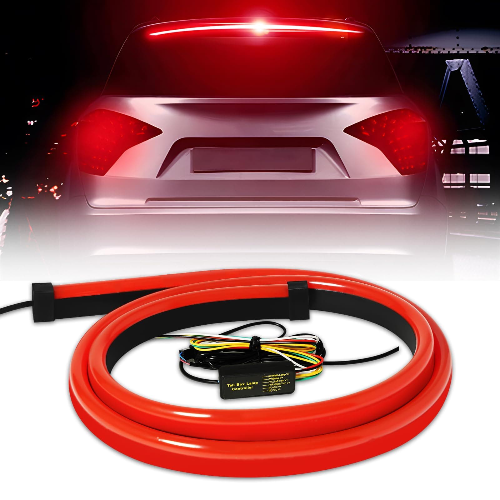 Keiurot Led Third Brake Light Strip with Sequential Turn Signal, Double Flash Warning Light Flexible High Mount Stop Light Lamp Red Strip DC-12V (40”1M/1Set)