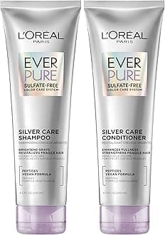 L'Oreal Paris EverPure Silver Care Sulfate Free Shampoo and Conditioner Set, Nourishing Vegan Formula with Peptides for Brightening Gray Hair, 1 Kit