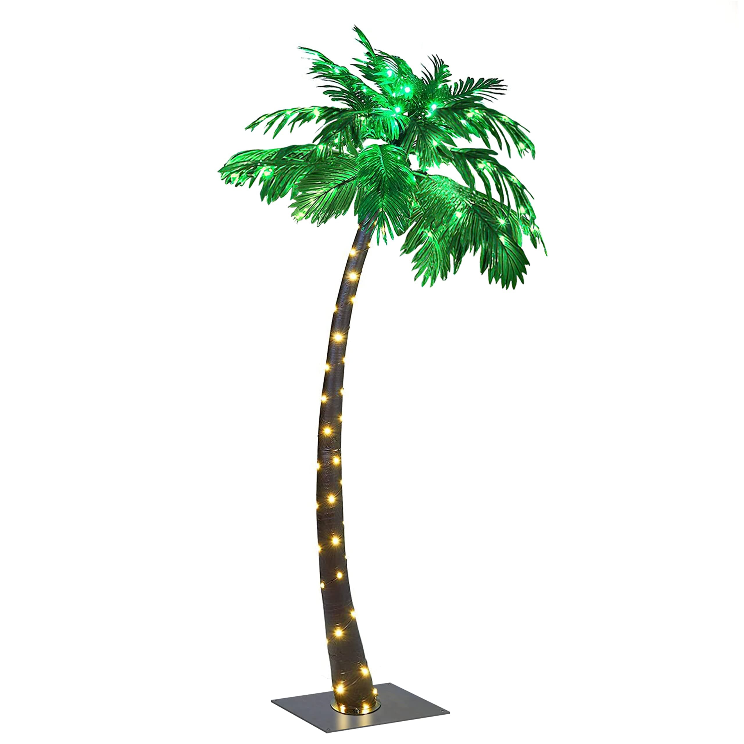 LIGHTSHARE 7FT Lighted Palm Tree, Green LED Artificial Tree for Patio, Poolside, Tropical Summer Décor, Indoor Outdoor Use