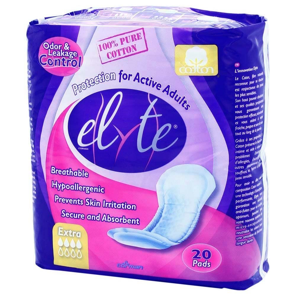 Elyte Pure Cotton Incontinence Pads - Extra (5" x 13") Case of 120