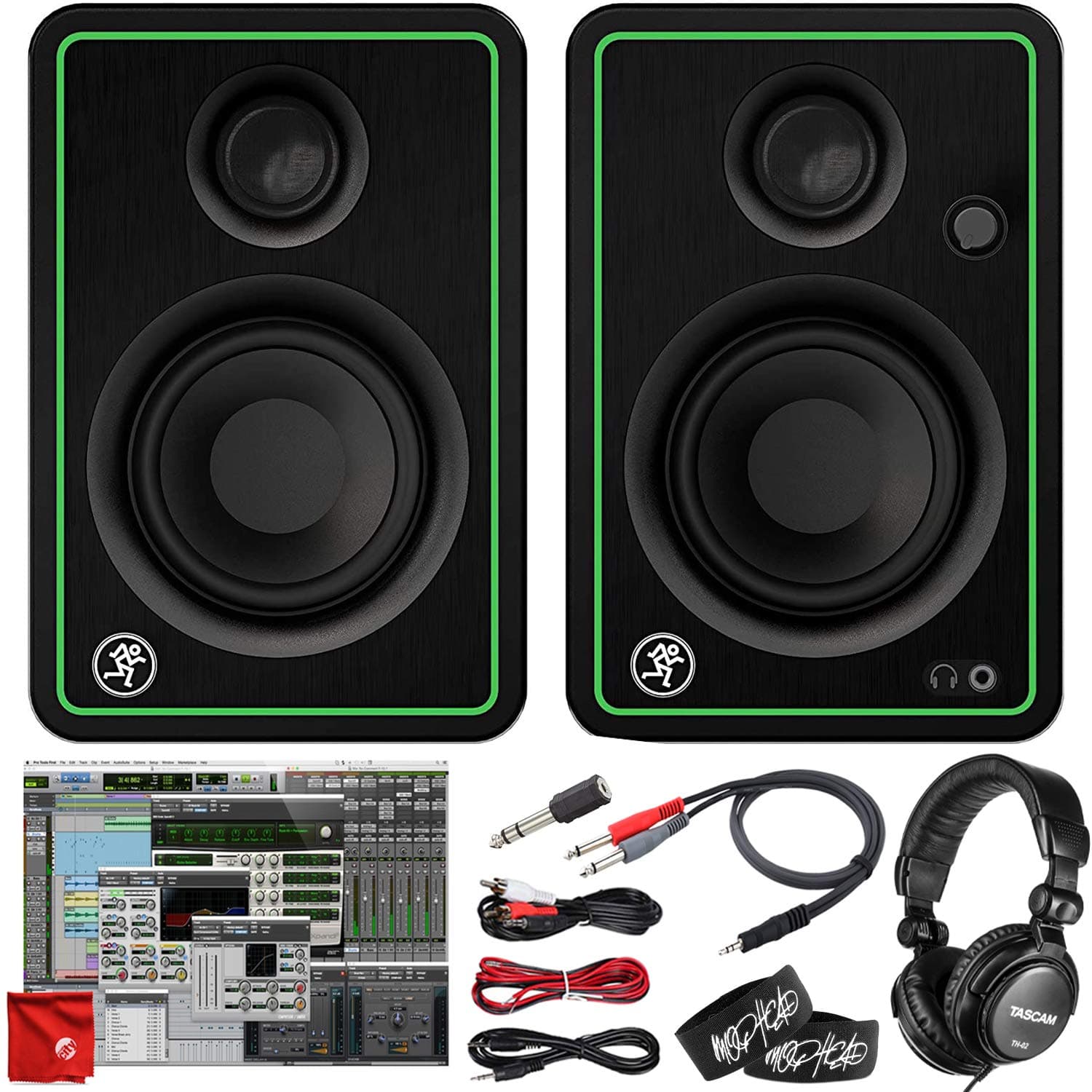 Mackie CR3-X 3-Inch Creative Reference Multimedia Monitors Bundle with Pro Tools First DAW Music Editing Software, Closed-Back Professional Studio Headphones, Dual 1/4" Stereo to 3.5mm Cable