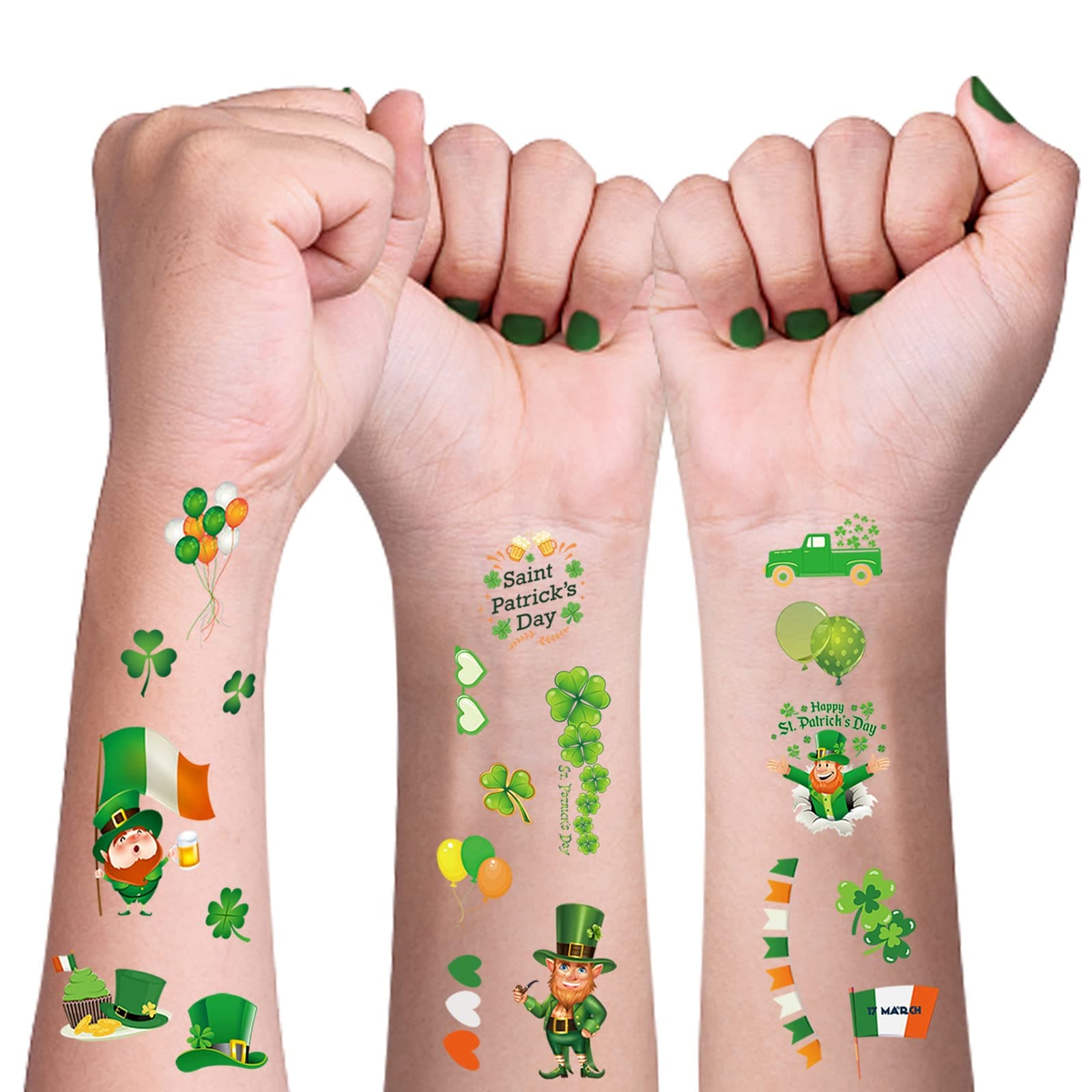 St Patricks Day Accessories Temporary Tattoos 10 Sheets,Saint Patricks Day Accessories Green Shamrock Irish Waterproof Clover Tattoo Stickers for Women Men,St Patricks Day Decor Party Favor Supplies