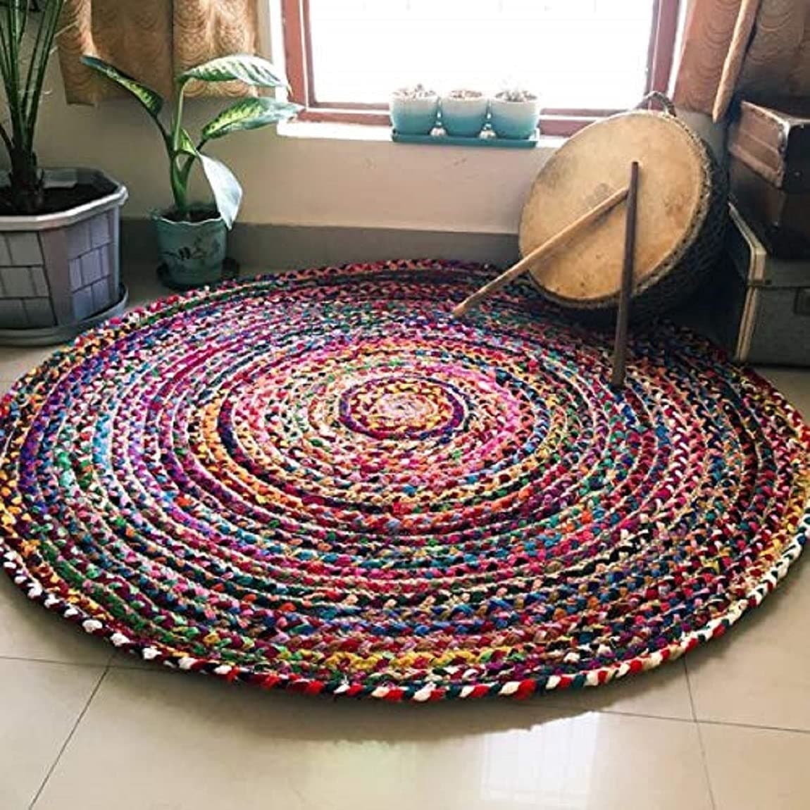spinrificSolid Contemporary Rug (Multicolour, Cotton, 90 X 90 Cm), Round
