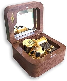 BinkeGG Play (Brahm's Lullaby) Walnut Wind up Wooden Music Box with Sankyo Musical Movement (65 Tunes Option)