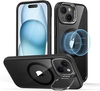 for iPhone 15 Plus Case Cover, Compatible with MagSafe, Built-in Stash Stand Phone Case, Military-Grade Protective Case, Scratch-Resistant Back Cover, Classic Series, Clear Black