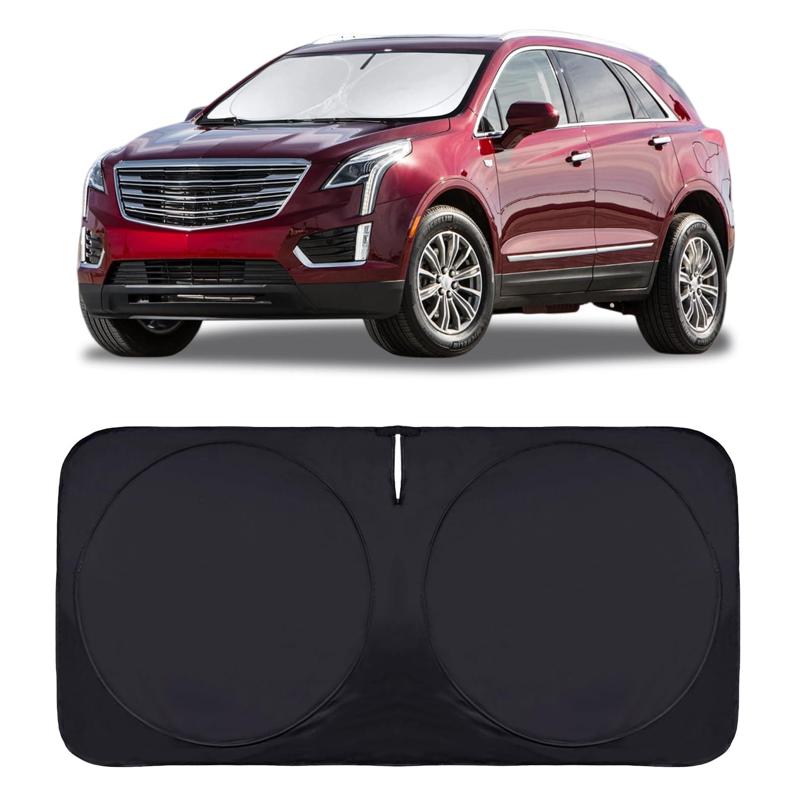 INSAUTO Windshield Sun Shade Compatible with Cadillac Escalade SRX XTS XT5 XT6 STS DTS ELR XLR XT4 DeVille Front Window Sunshades 210T Reflective Polyester Sun Visor Cool Car Accessories