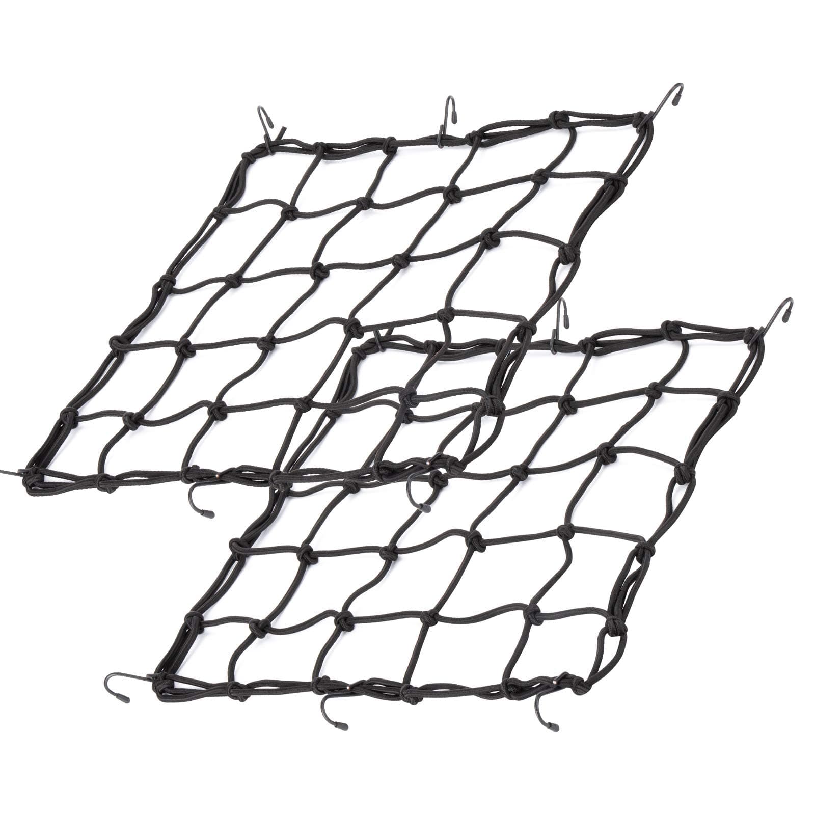 2Pack 15.7"x15.7" Cargo Net, Heavy Duty Bungee Net Stretches to 31.5"x31.5", Gear Helmet Luggage Thicken Netting with 3"x3" Small Mesh & 6 Adjustable Metal Hooks for Motorcycle, Bike, ATV
