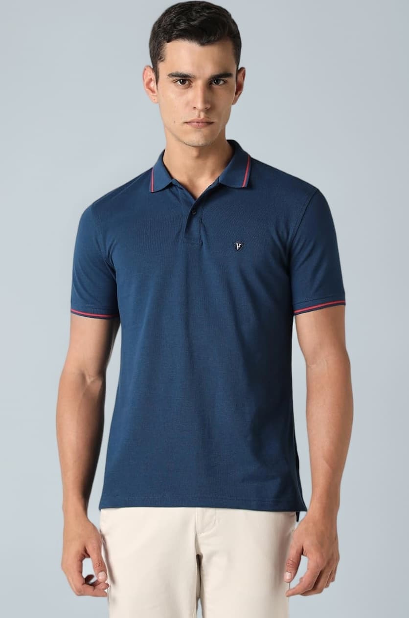 Men's Cotton Solid Regular Fit Collar Polo T-Shirt
