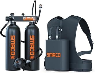 SMACO Mini Scuba Tank 3.8L Diving Tank (Assembled by Two 1.9L Cylinders) Reusable Small Twin 1.9L Lung Air Tank Kit Diving Scuba Tank for Diving Entertainment/Underwater Work S700 Max