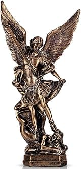 12.5in Bronze San Miguel Arcangel Statue, St Michael Statue, Resin Saint Archangel Michael Statues, Saint Michael defeating Satan Collection Figurines, Religious Angel Suitable for Collection or Decor