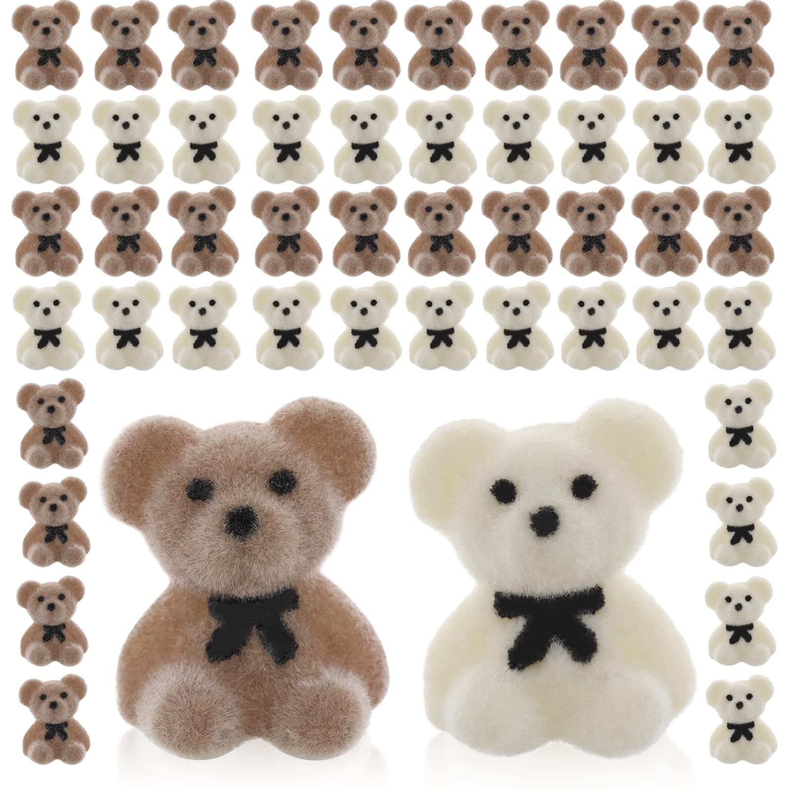 Prasacco 50 Pcs Mini Bears Miniature Bears Tiny Bear Acrylic Mini Flocked Bears Plastic Small Bears Little Bears Flatback Bear Charm DIY Bear Accessory Decorations
