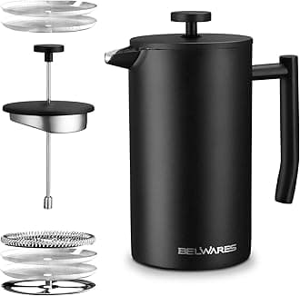 Belwares Black Stainless Steel Coffee Press Maker with Double Wall and Extra Filters for A Richer and Fuller Coffee Flavor (34oz)