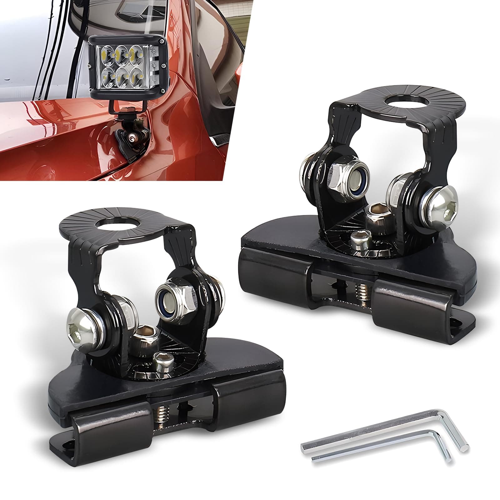 Eratus 2 PCS Light Bar Mounting Bracket, Adjustable Angle Waterproof Additional Work Light Base, Alloy Structure Rubber Shock Absorption Buffer Non-Destructive Fixing Bracket, for Most Cars (Black)