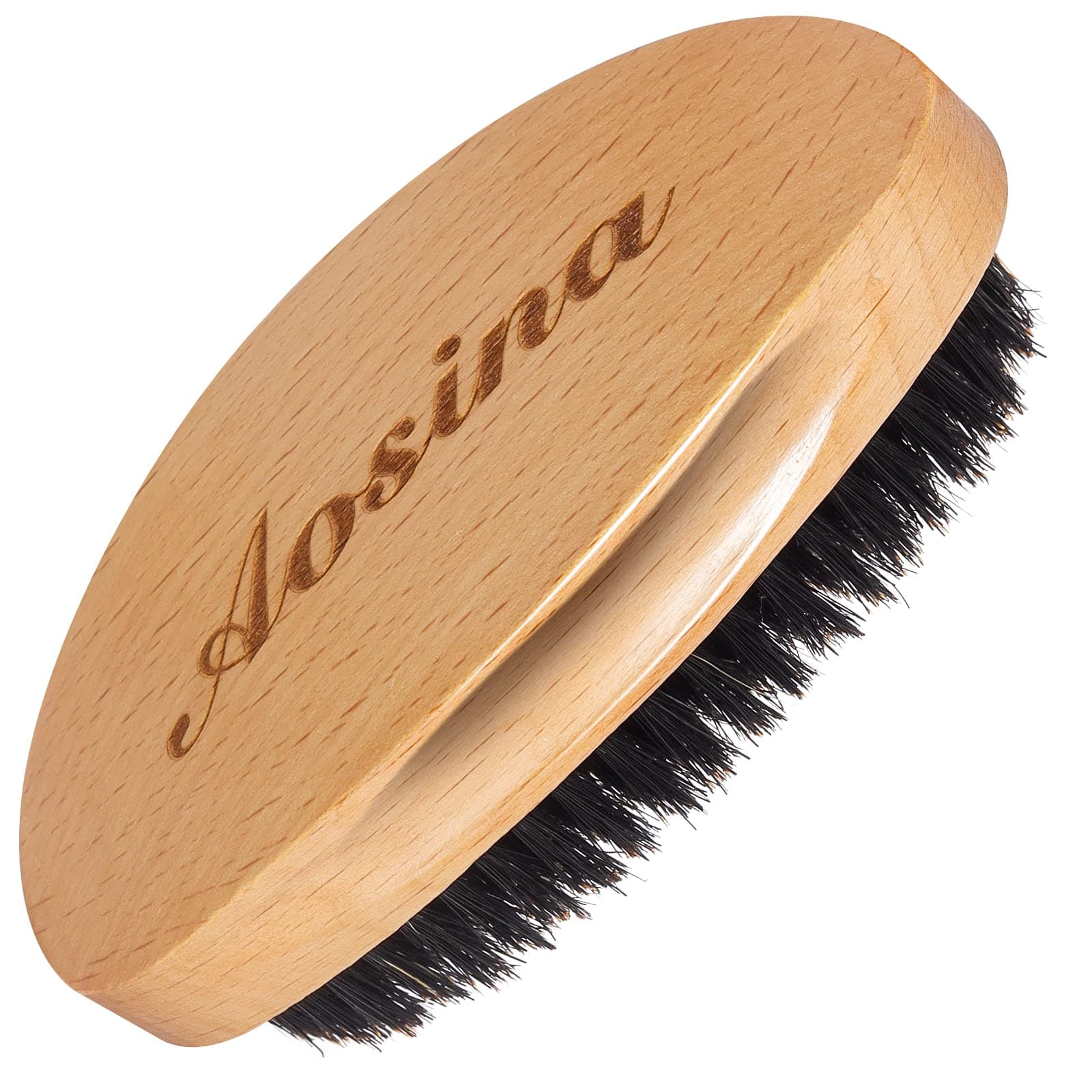 Medium Hard 360 Wave Brush Premium Curved Palm Brush Made with 100% Boar Hair Bristles and Nature Wood Great for 360 Waves and Wolfing