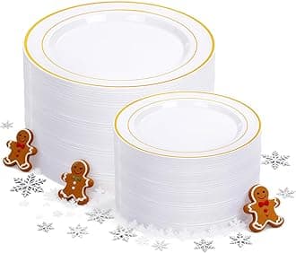 200 Pcs Gold Plastic Plates - Heavy Duty Disposable Party Plates, Gold Plates Disposable Include 100 Dinner Plates and 100 Elegant Dessert Plates, Plastic Plates for Party, Holiday, Wedding & Birthday