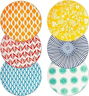 Ceramic Dessert Plates Set - Mini 6 Inch Appetizer Plates for Kitchen - Small Salad Plates for Cake Snacks, Side Dishes - Microwave Dishwasher Safe - Wedding Housewarming Gift - Assorted Colors