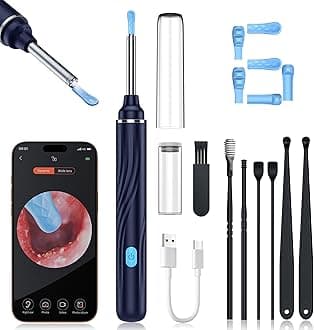 Tomaje Ear Wax Removal Tool Camera, Ear Cleaner with Camera, 1080P HD Ear Camera and 6 LED Light, Ear Wax Removal Kit with 6 Ear Pick, 6 Pcs Ear Set, Ear Camera Wax Removal for iOS & Android, Blue