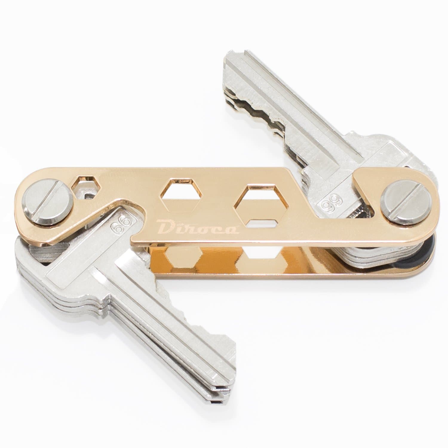 Key Organizer - Compact Smart Key Holder | Up to 22 Keys | 4 in 1 Multitool: Keychain, Bottle Opener, Mini Wrench & Smartphone Stand + Key Loop & Expansion Pack (Gold)