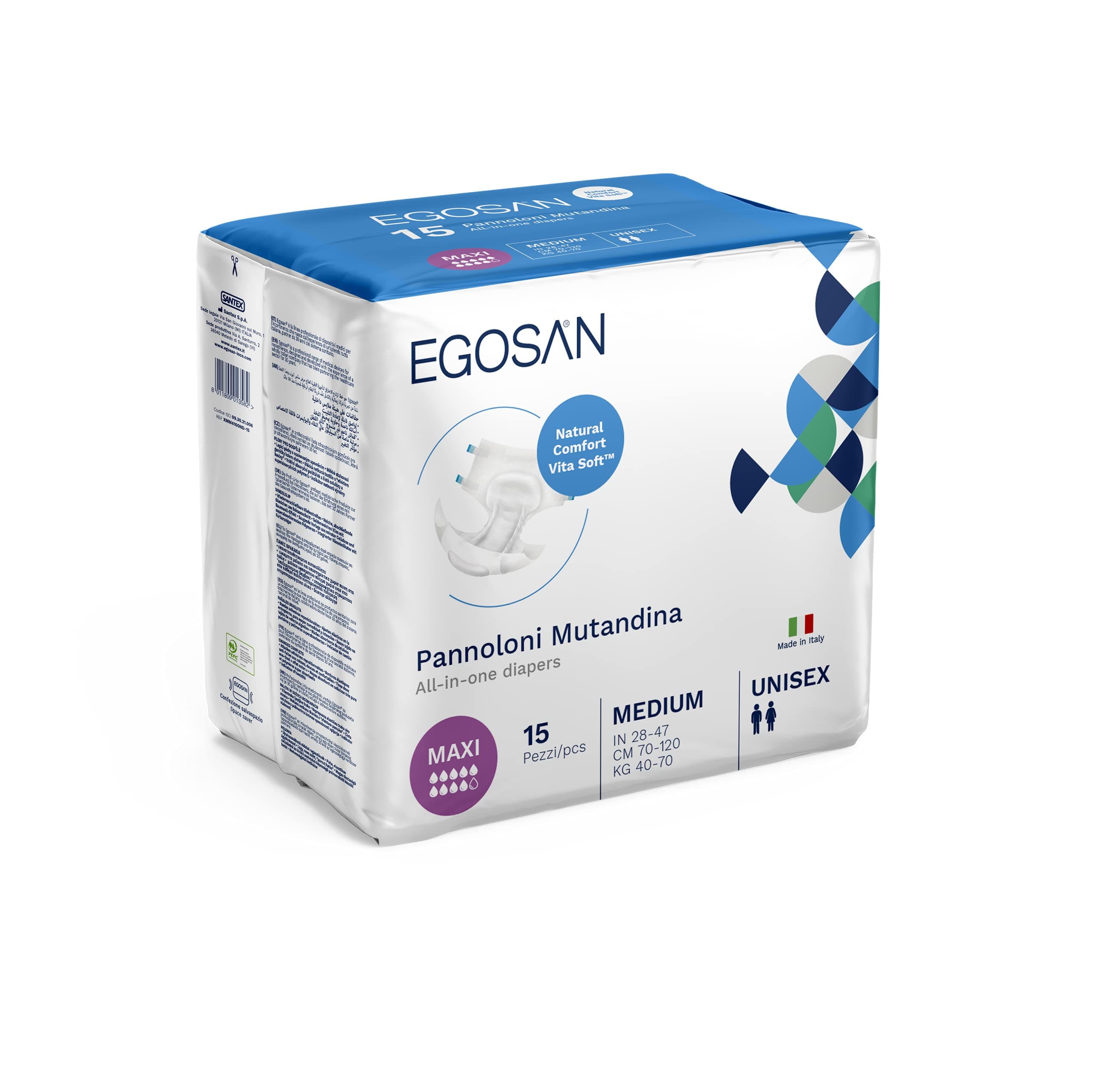 Egosan Maxi Incontinence Disposable Adult Diaper Brief Maximum Absorbency and Adjustable Tabs for Men and Women (Medium 15-Count)