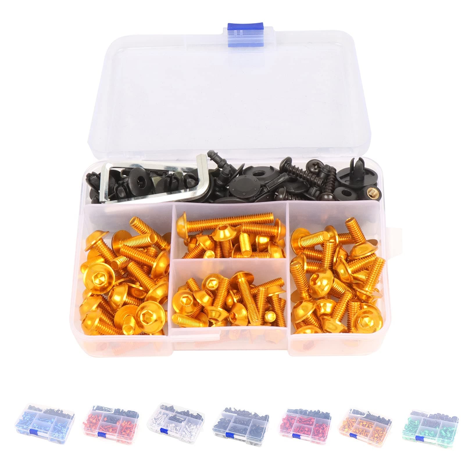 Universal Fairing Bolt Kit 195 PCS M5 M6 Motorcycle Windscreen Screws Fasteners Accessories Replacement for Yamaha Honda Kawasaki Suzuki BMW Sportbike Mounting Kits Washers Nuts Screws Clips