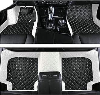 Custom All-Weather Protection Leather Car Floor Mats for Cars Sedan SUV Sports Car Waterproof Floor Mat (Black&White)