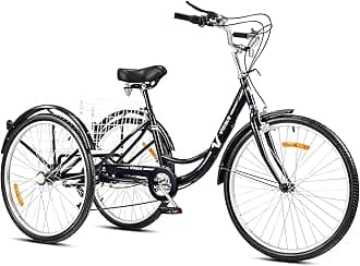 24'' Adult Tricycle, 7 Speed Adult Trike 3 Wheel Cargo Bike with Basket & 205 kg Cap for Men Women Seniors, Adjustable Three Wheel Bike Cruiser Bicycle for Shopping Cycling Pedalling