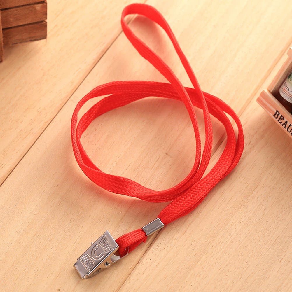 100Pcs Red Blank Flat Nylon Neck Lanyards/Straps/Strings with Bulldog Badge Clip Attachment for Office ID Name Tags and Badge Holders
