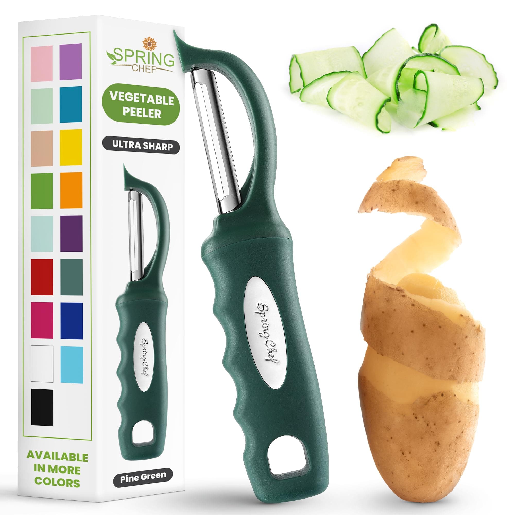 Premium Swivel Vegetable Peeler, Comfortable Handle and Ultra Sharp Stainless Steel Blades - Perfect Kitchen Peeler For Veggie, Fruit, Potato, Carrot, Apple - Pine Green