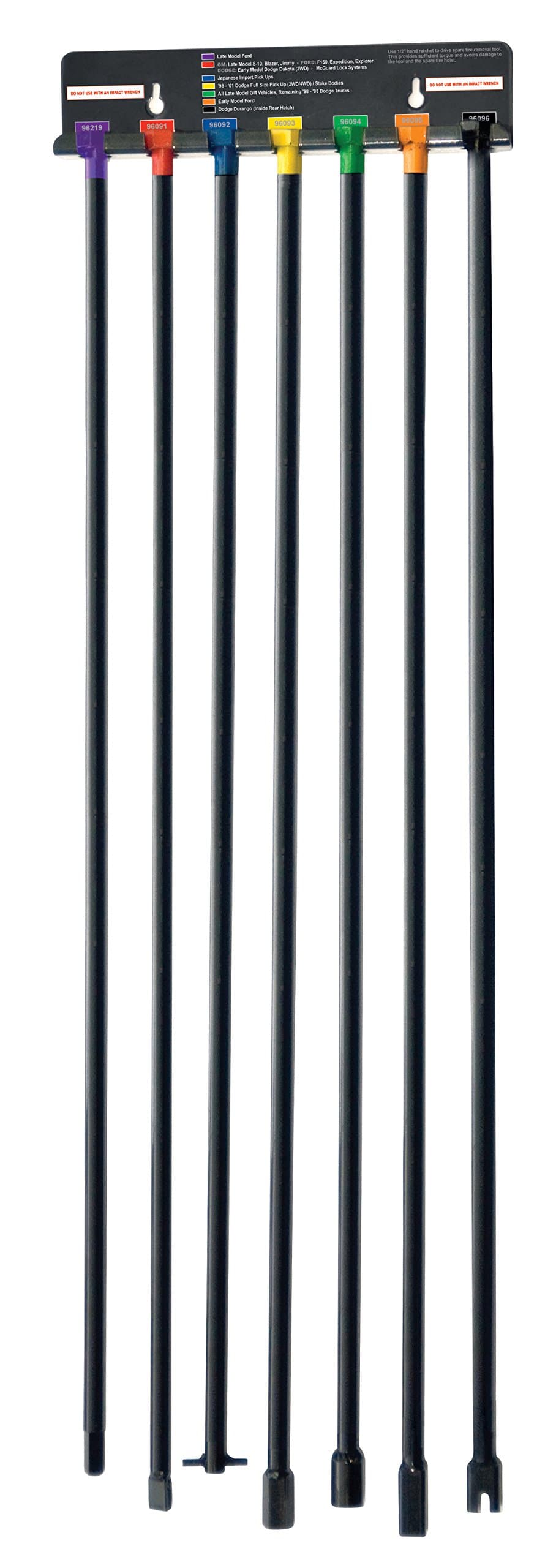 Steelman 7-Piece Spare Tire Retrieval Tool Kit, Lower and Raise Cradle-Suspended Tires, Flat, Pin, Hex, 12-mm Square, Slotted, ⅜-inch Square Heads