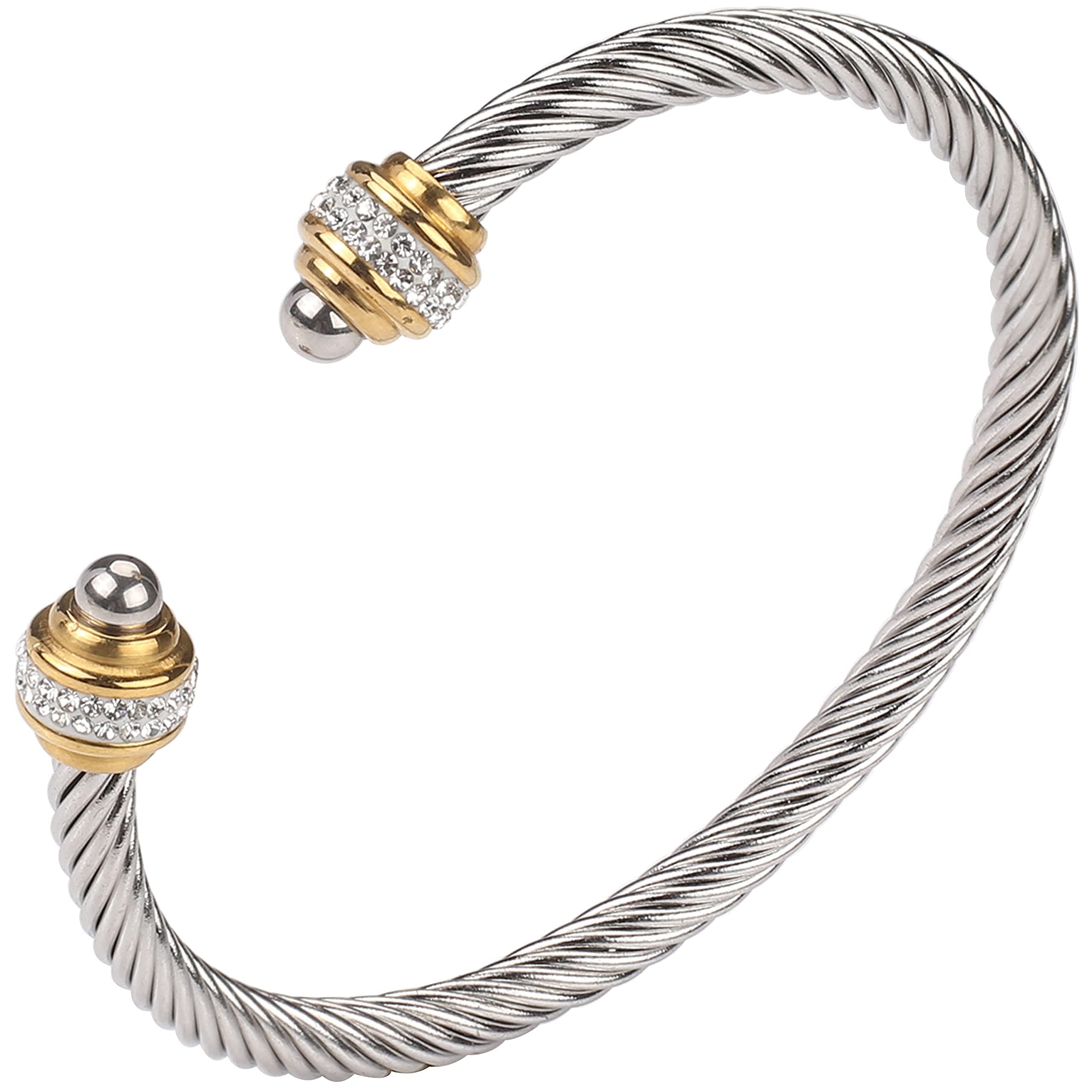 Cable Bracelet for Women, Twisted Cable Wire Bangles Bracelets Two Tone Women Jewelry