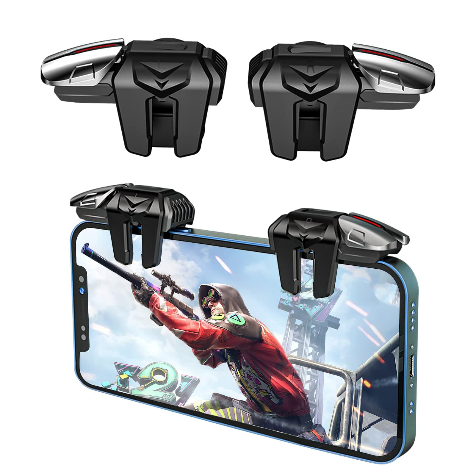 Newseego PUBG Game Controller Trigger, Mobile Game Accessories 6 Finger Trigger Sensitive Shoot and Target Buttons Smartphone Game Controller Gamepad for PUBG/Survival Rules/Knives Out