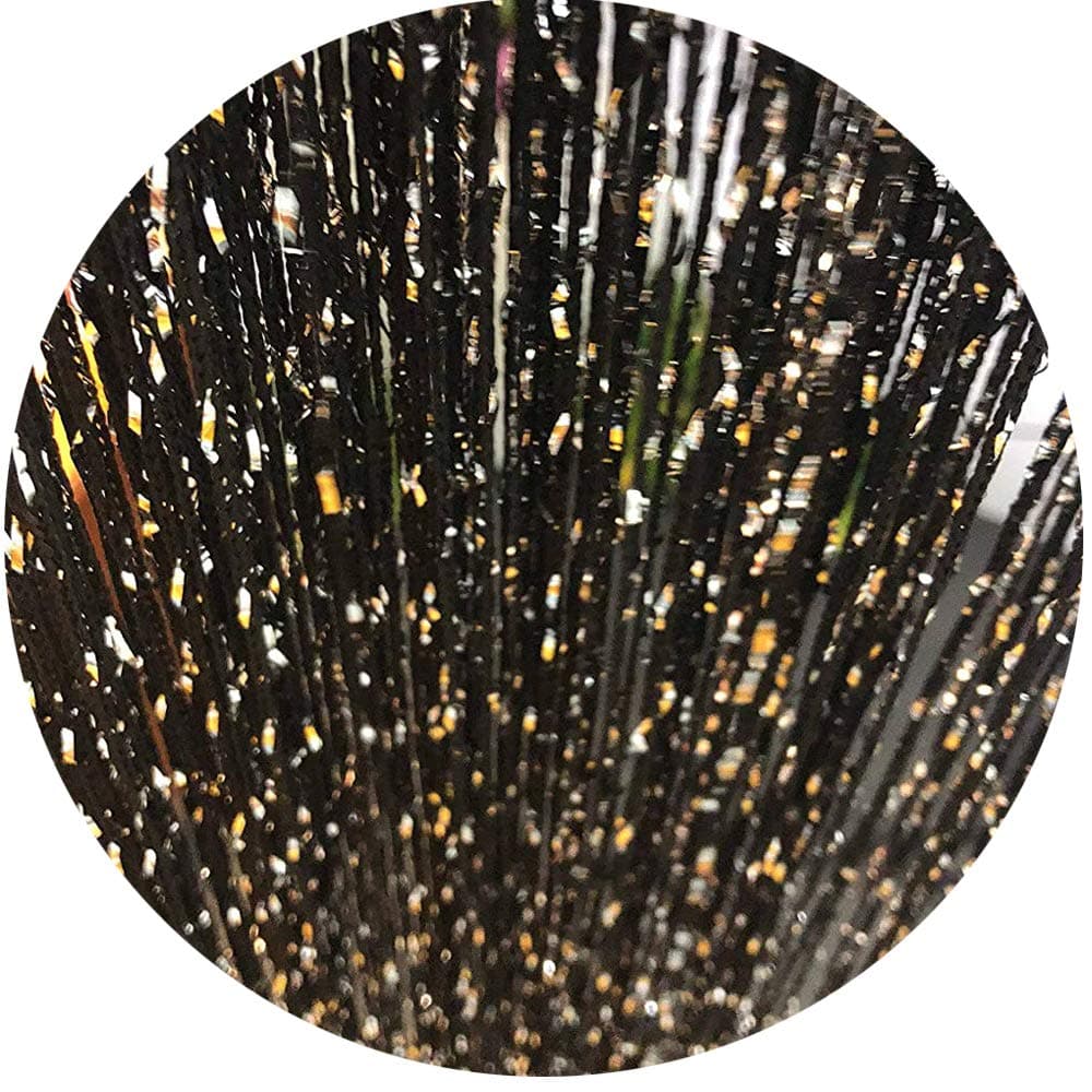 Duosuny Door String Curtain,Wall Panel Fringe Window Room Divider Blind, Home Patio Bedroom Decorative Tassel Screen Ribbon Strings Strip Silver Thread Screen for Wedding Coffee House (Black 1 pcs)