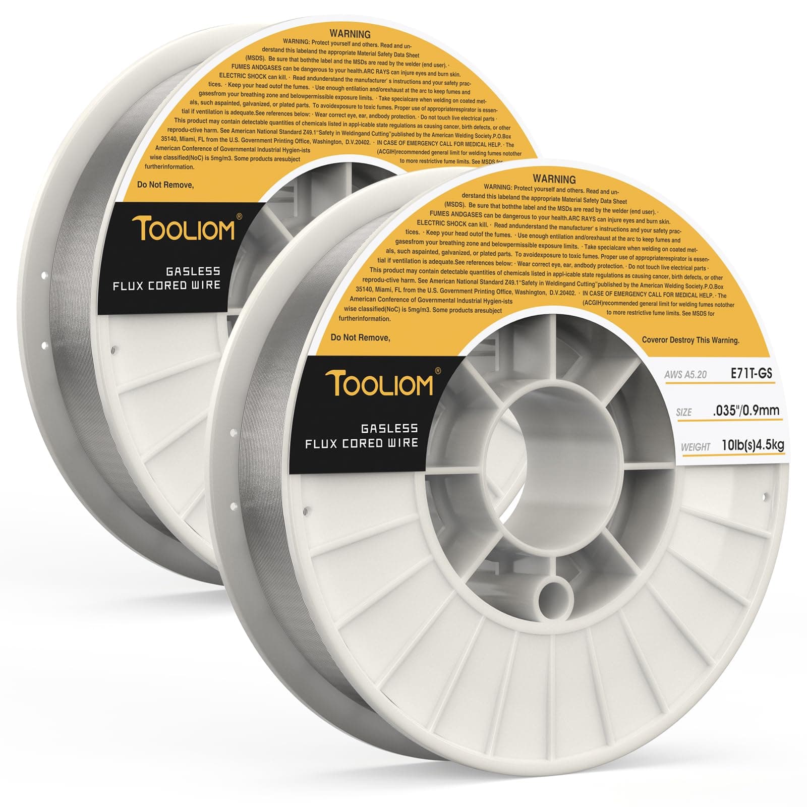 TOOLIOM Flux Core Gasless MIG Wire E71T-GS .035" Diameter 10-Pound Spool 2PCS Flux Core Self-shielded Carbon Steel MIG Welding Wire