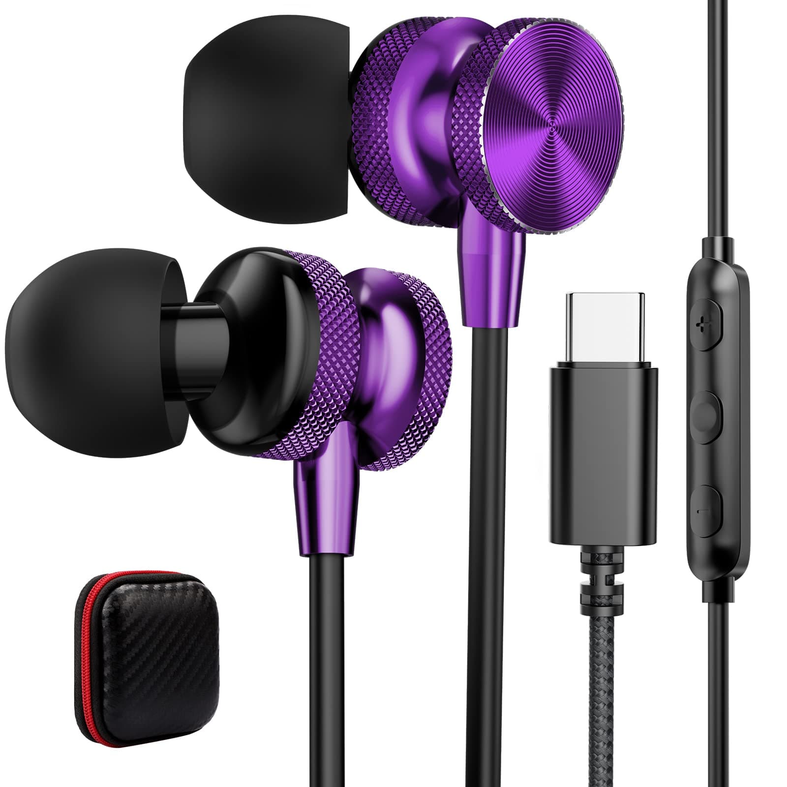 USB C Headphones for Apple iPhone 16 15 Pro Max iPad 16e Google Pixel 9 8 8A 7 Type C Corded Earphones Small in Ear Wired Earbud Microphone for Samsung Galaxy S25 S24 S23 FE S22 Ultra S21 Plus Purple