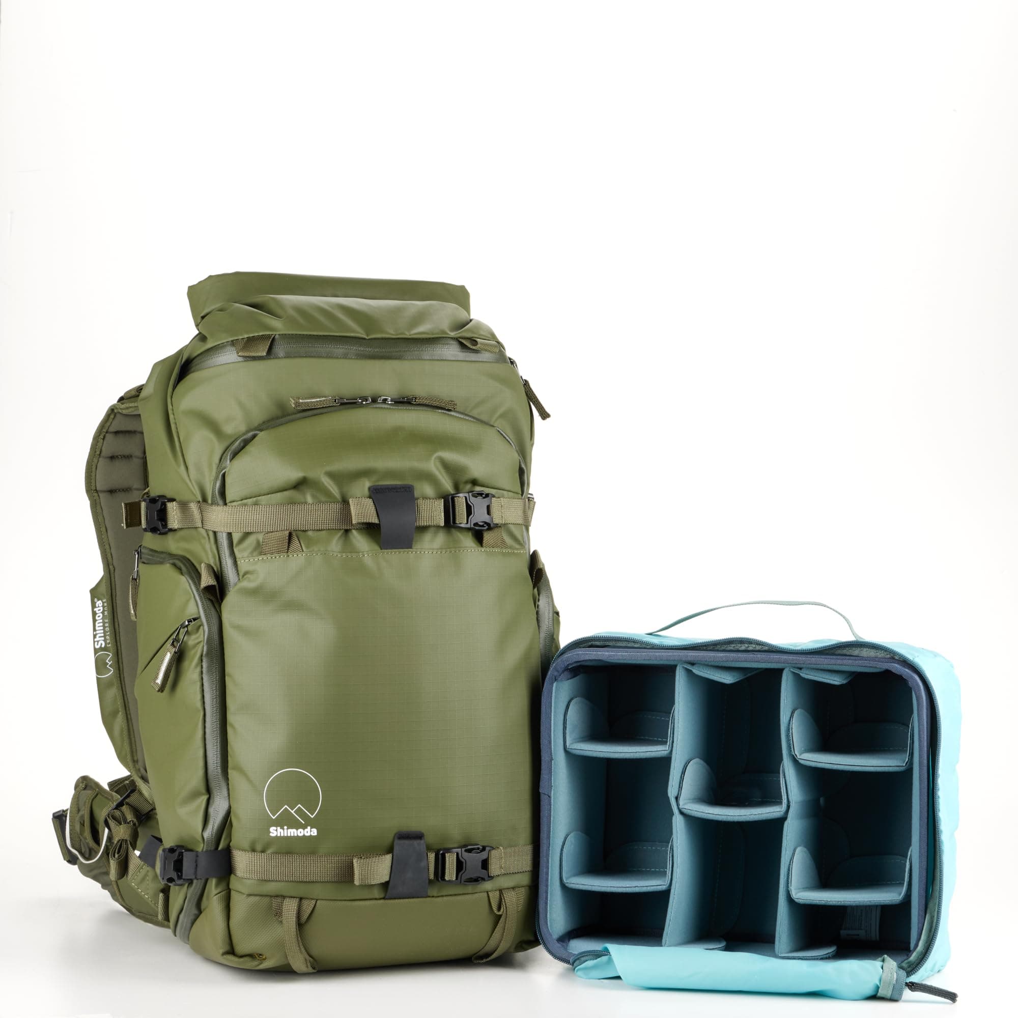 Action X25 v2 Starter Kit, Outdoor Photography Adventure Backpack with Small Mirrorless Core Unit, Fits Mirrorless and DSLR Cameras, 14-inch Laptop Sleeve, Rain Cover Included, Army Green