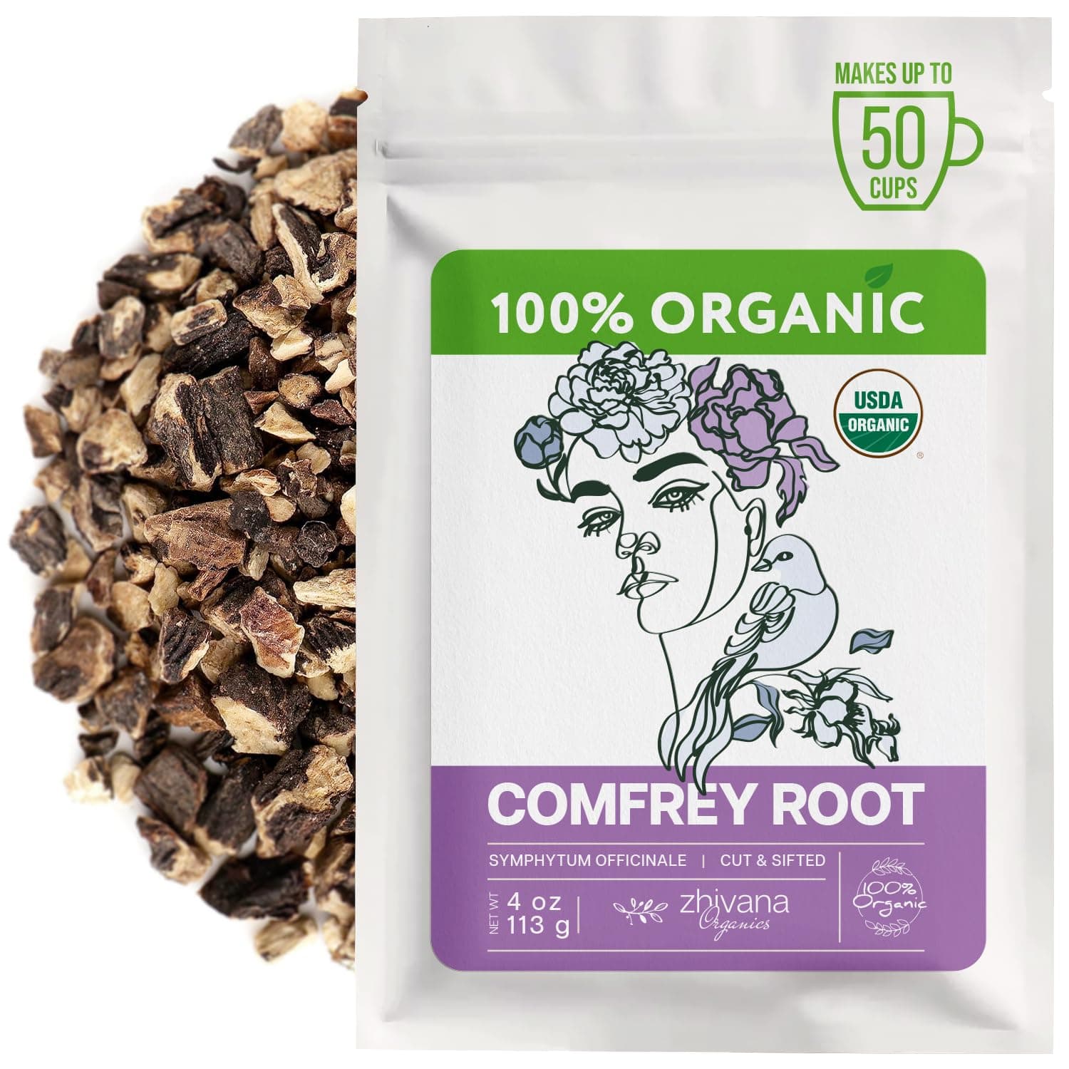 Organic Comfrey Root (4 oz.) for Skin, Bone, Muscles, Ligament Healing - Comfrey Herb (Symphytum Officinale)- Сonsuelda, Comfry, Comphrey, Confrey - Make Salves, Creams, Paultices