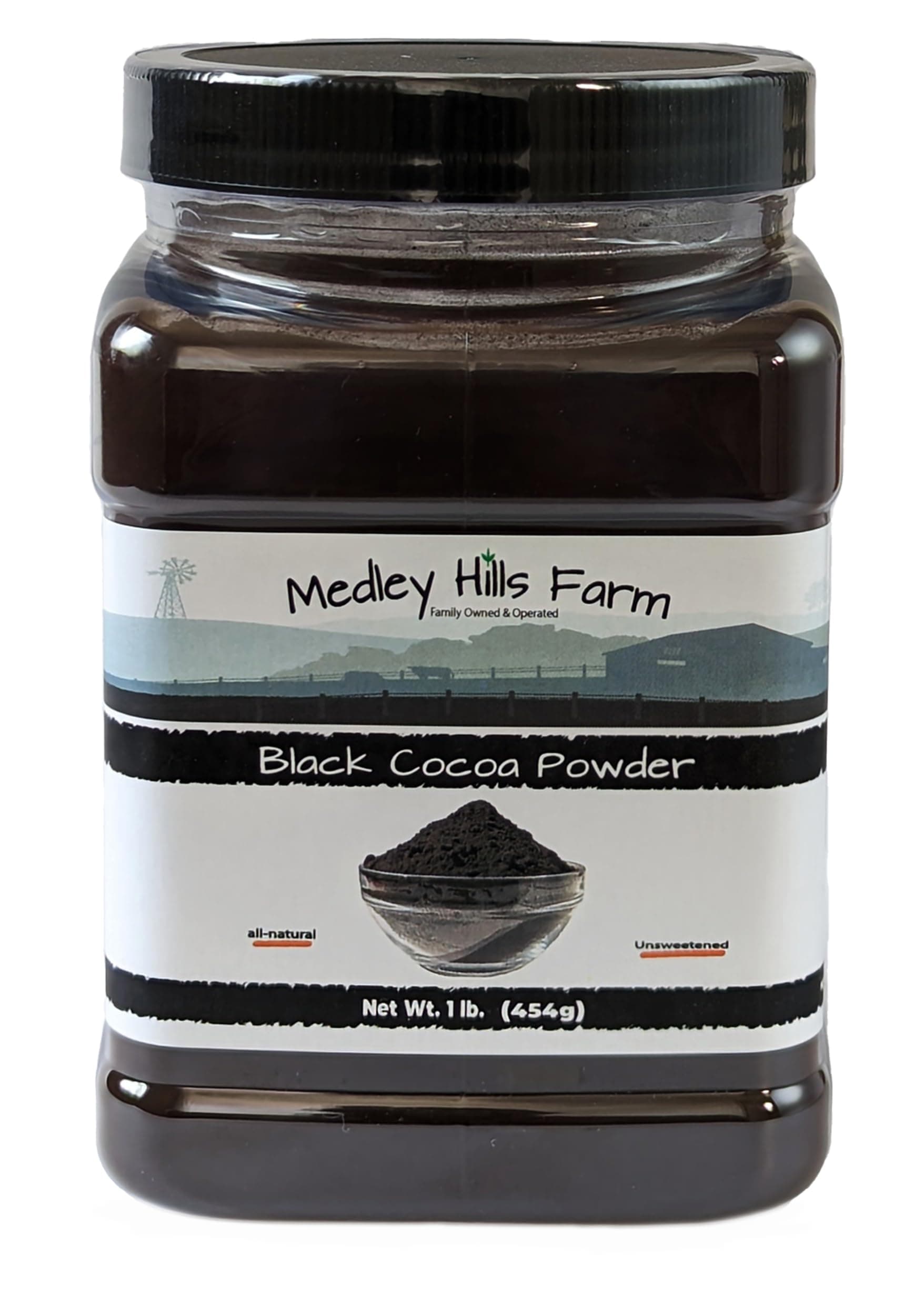 Black Cocoa Powder 1 Lb. In Reusable Container - Great For Baking Dutch Processed Unsweetened
