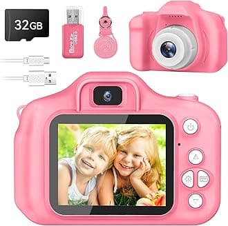 Kids Camera for Boys and Girls, GPOSY Digital Camera for Kids, Toddler Camera Christmas Birthday Toy Gifts for Kids Age 3 4 5 6 7 8 9 10 with 32GB SD Card, Video Recorder 1080P HD(Pink)