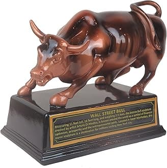 Official Licensed Bronze Wall Street Charging Bull Stock Market NYC Figurine Statue with Base (Medium 5")