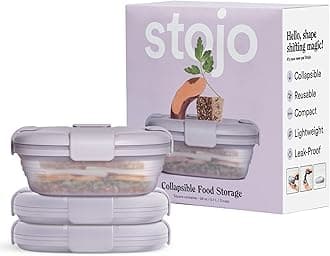 STOJO Collapsible Sandwich Box – 24oz, Reusable Food Storage Container, Silicone Bowl for Hot/Cold Food – Meal Prep, Lunch, Camping, Hiking – Dishwasher Safe (Set of 3, Translucent Lilac)