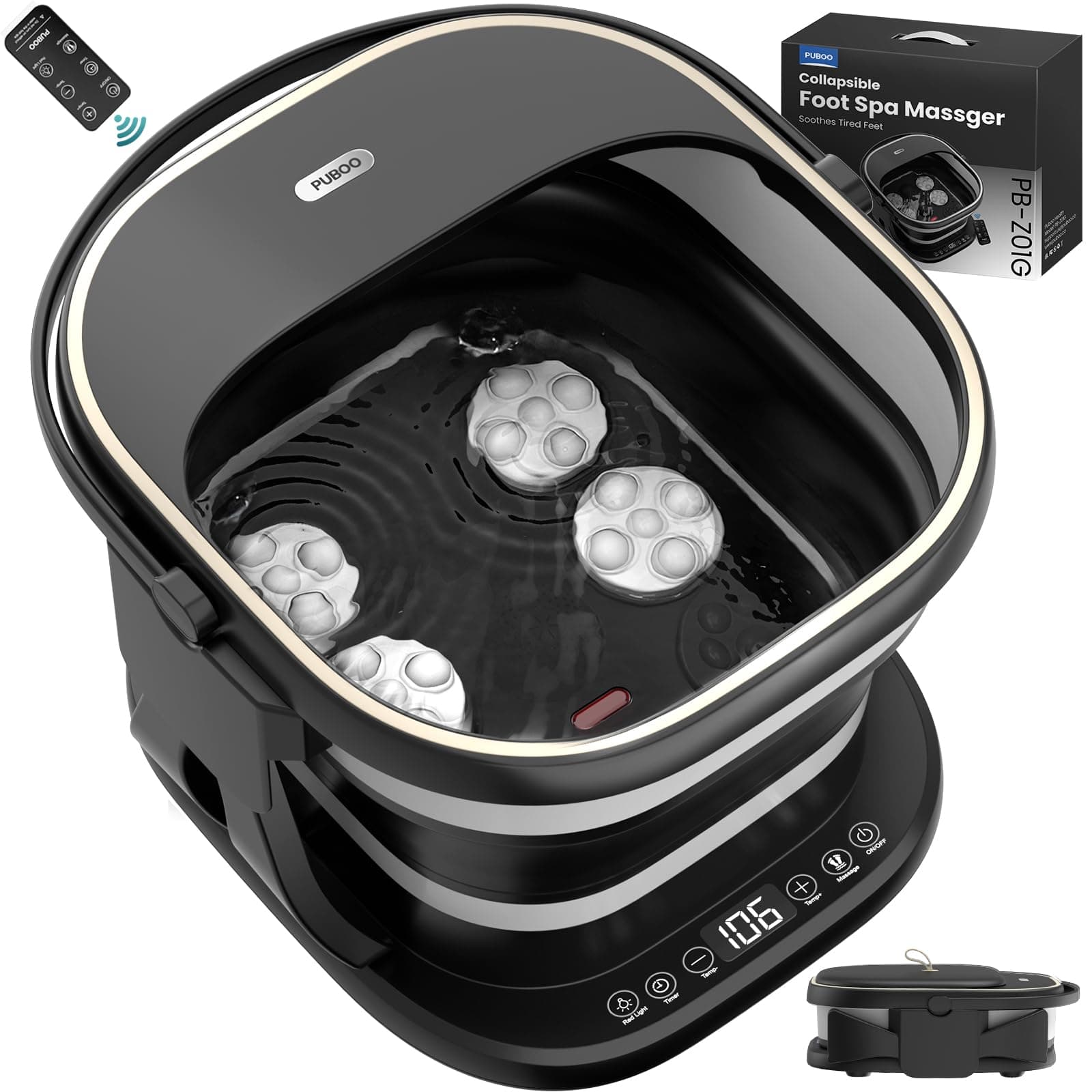 Collapsible Foot Spa Bath Massager with Heat, 95-115°F Precise Temp Control, Motorized Massage Rollers, Heated Foot Bath Soak Tub, Fits US Men’s Size 11