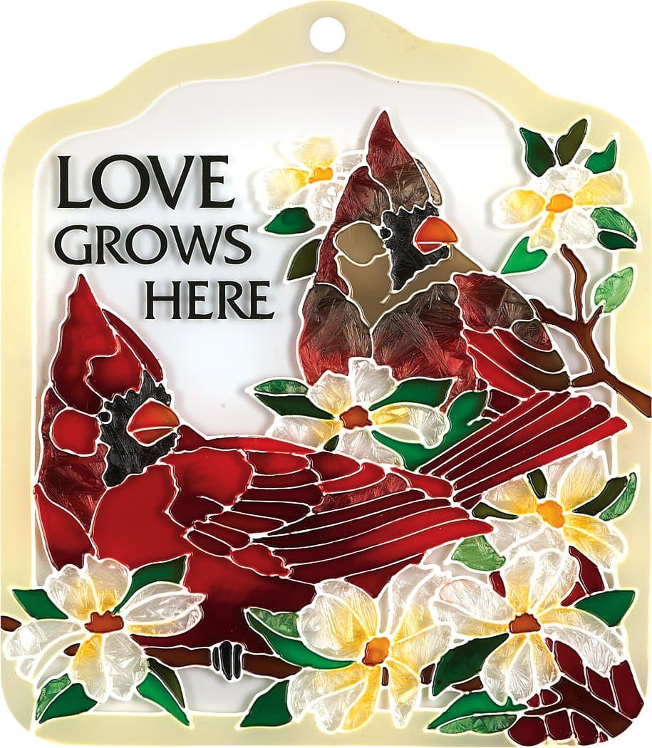 Joan Baker Designs TP1012 Tile Plaque, Cardinal/Love Grows Here, 6 by 7-Inch