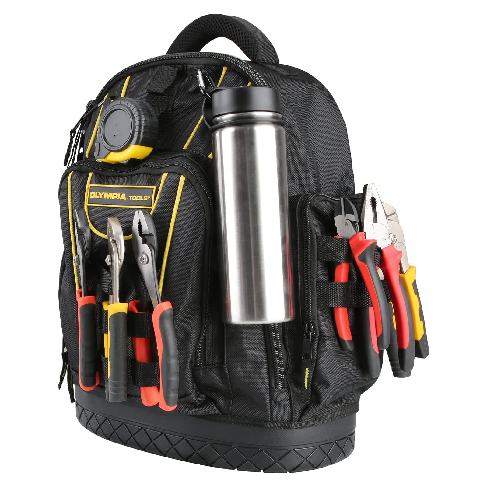 Tool Backpack, Moulded Waterproof Base, Padded Shoulder Straps, Breathable Padded Back for Comfort