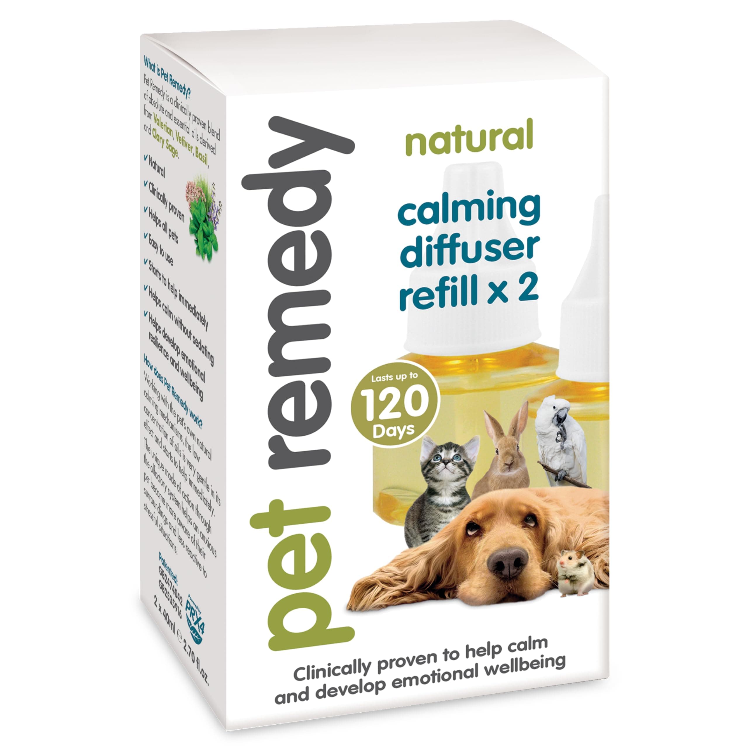 Pet Remedy REFILL Nautual Calming Plug Diffuser - Helps calm and develop emotional wellbeing in all pets. (2 x 40ml (4 Month Supply))