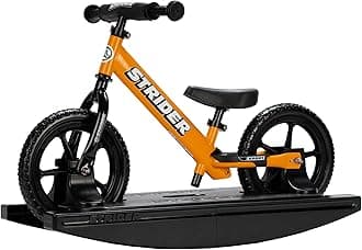 Strider 12” Sport Bike + Rocking Base - Helps Teach Baby How to Ride a Balance Bicycle - for Kids 6 Months to 5 Years - Easy Assembly & Adjustments