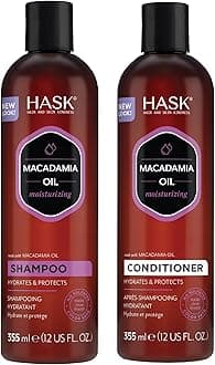 HASK Macadamia Oil Moisturizing Shampoo + Conditioner Set | For All Hair Types, Sulfate-Free, Paraben-Free, Gluten-Free, Cruelty-Free, Color Safe | 12oz each