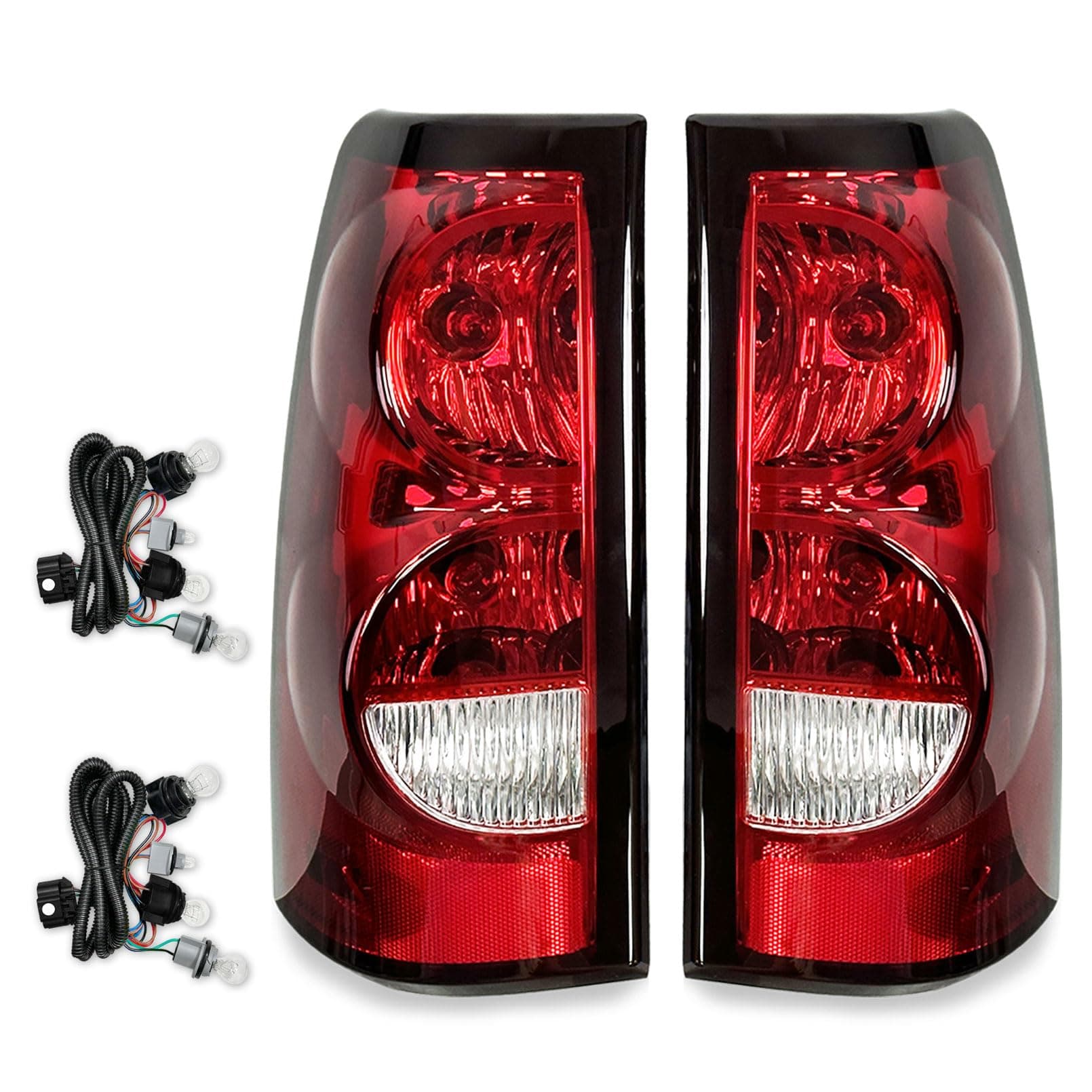 Silverado Tail Lights Compatible With 2003-2006 Chevy Silverado 1500/1500HD 2500/2500HD 3500 Driver and Passenger Side OE Style Rear Brake Lamps, Bulb and Harness Included (OEM Style)