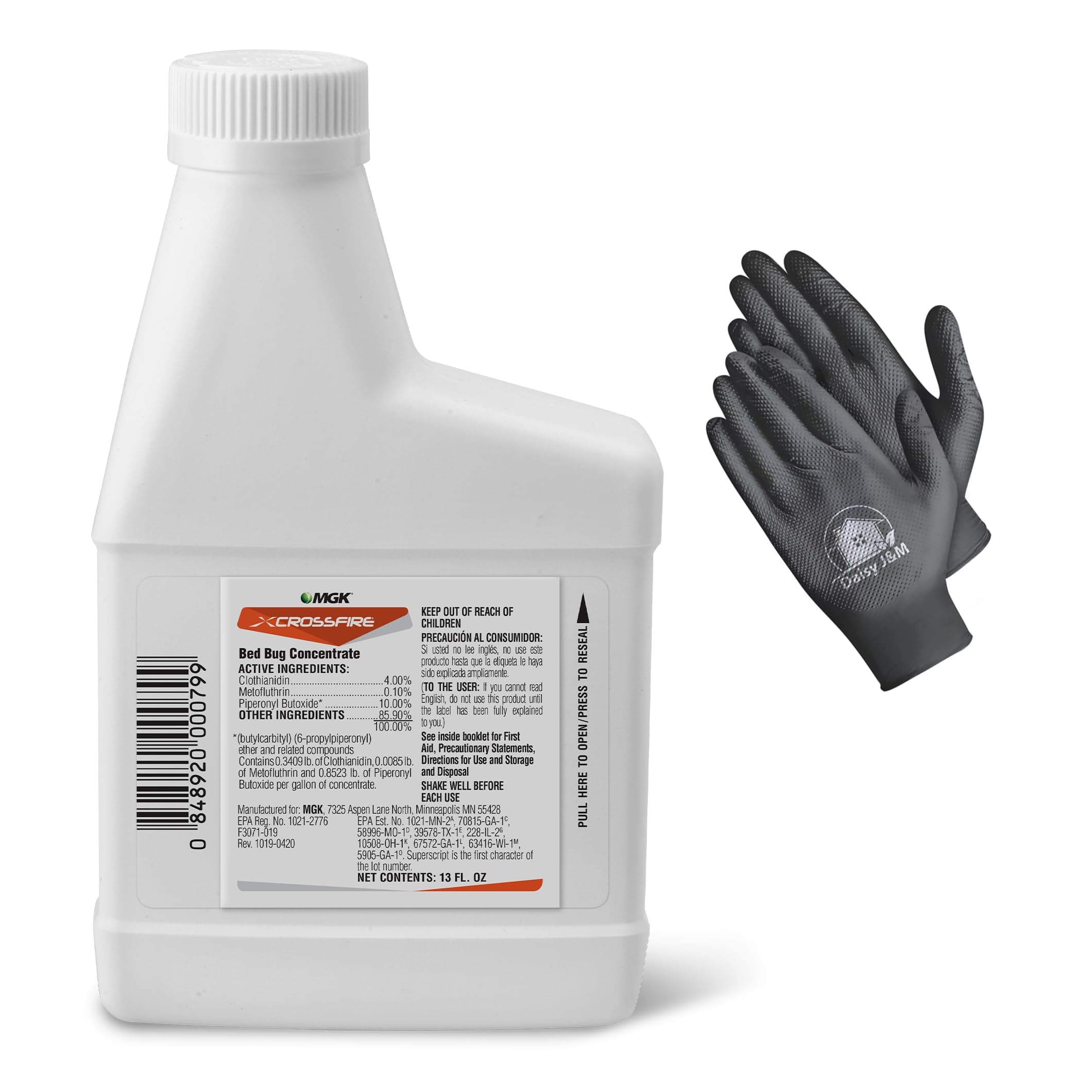 Crossfire Bedbug Concentrate 13oz + Disposable Gloves