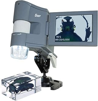 Celestron 44315 FlipView 5MP LCD Portable Microscope, 10x-120x Magnification, Grey